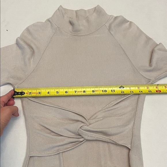 NBD REVOLVE CREAM TAUPE SWEATER TWIST TURTLENECK BODYSUIT SMALL - Picture 10 of 14